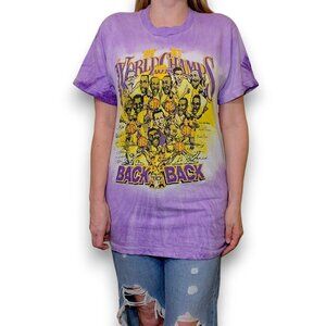 Vintage RARE Purple Yellow Tie Dye Lakers 87' 88' Back to Back Championship Tee